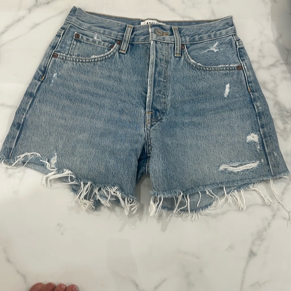 Agolde Parker Vintage Long Blue Denim Shorts - Picture 3 of 3